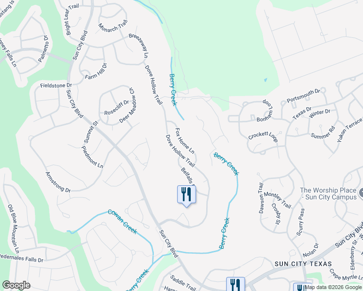 map of restaurants, bars, coffee shops, grocery stores, and more near 123 Fox Home Lane in Georgetown