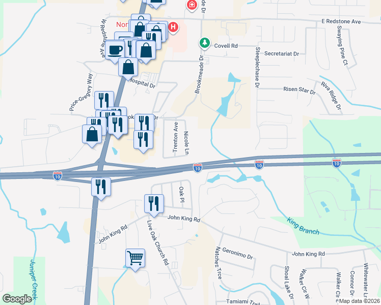 map of restaurants, bars, coffee shops, grocery stores, and more near 149 Nicole Lane in Crestview