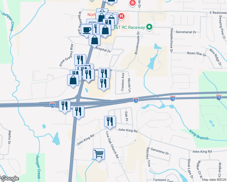 map of restaurants, bars, coffee shops, grocery stores, and more near 119 Nicole Lane in Crestview