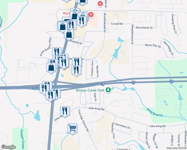 map of restaurants, bars, coffee shops, grocery stores, and more near 120 Trenton Avenue in Crestview