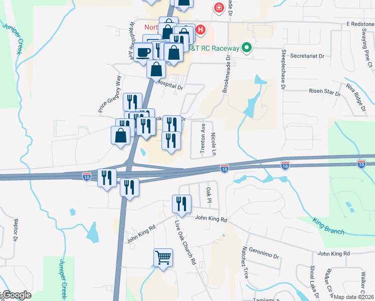 map of restaurants, bars, coffee shops, grocery stores, and more near 119 Nicole Lane in Crestview