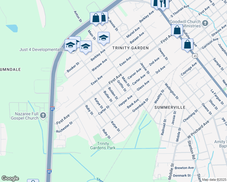 map of restaurants, bars, coffee shops, grocery stores, and more near 1714 Bolden Street in Mobile