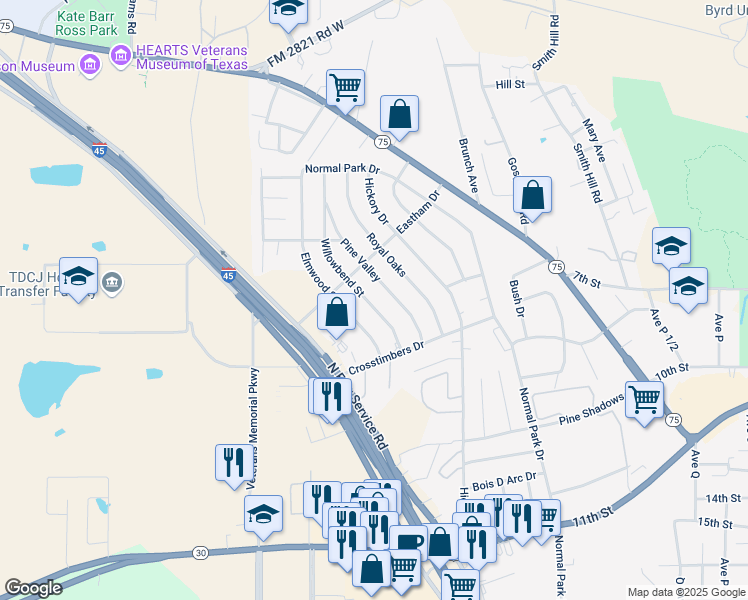 map of restaurants, bars, coffee shops, grocery stores, and more near 217 Willowbend Street in Huntsville