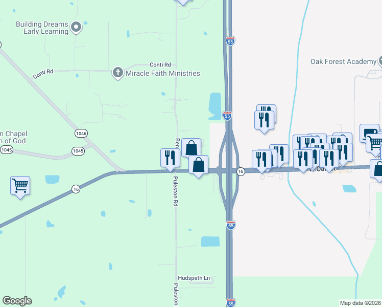 map of restaurants, bars, coffee shops, grocery stores, and more near 60043 Westway Drive in Amite City