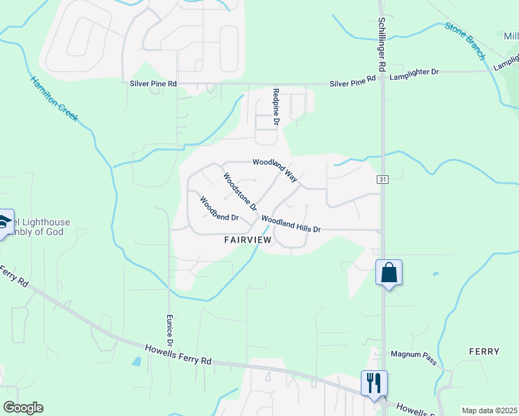 map of restaurants, bars, coffee shops, grocery stores, and more near 8110 Woodstone Drive in Semmes