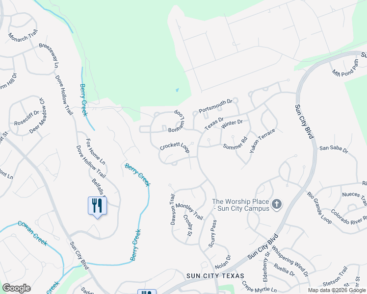 map of restaurants, bars, coffee shops, grocery stores, and more near 318 Crockett Loop in Georgetown