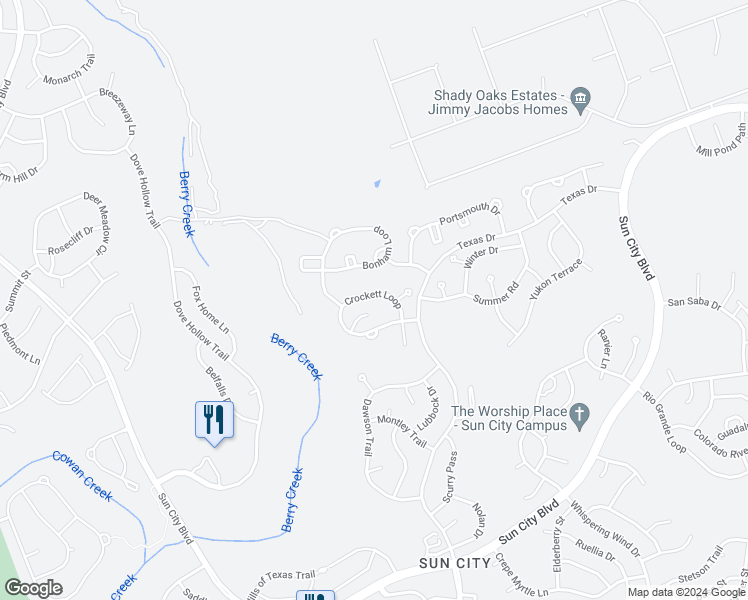 map of restaurants, bars, coffee shops, grocery stores, and more near 314 Crockett Loop in Georgetown