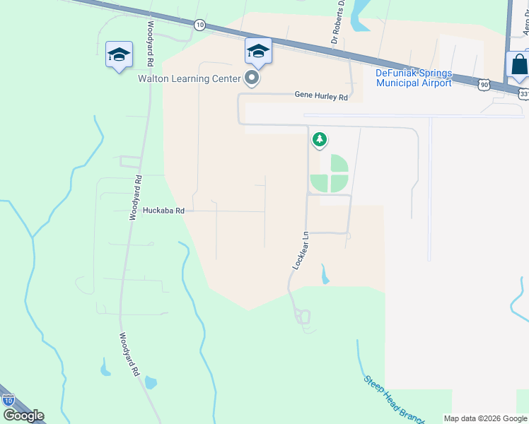 map of restaurants, bars, coffee shops, grocery stores, and more near Whispering Lane in DeFuniak Springs