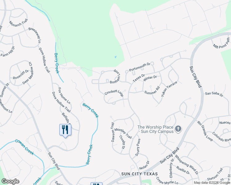 map of restaurants, bars, coffee shops, grocery stores, and more near 318 Crockett Loop in Georgetown