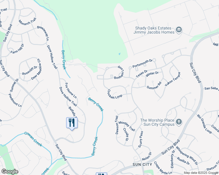 map of restaurants, bars, coffee shops, grocery stores, and more near 100 Bonham Loop in Georgetown