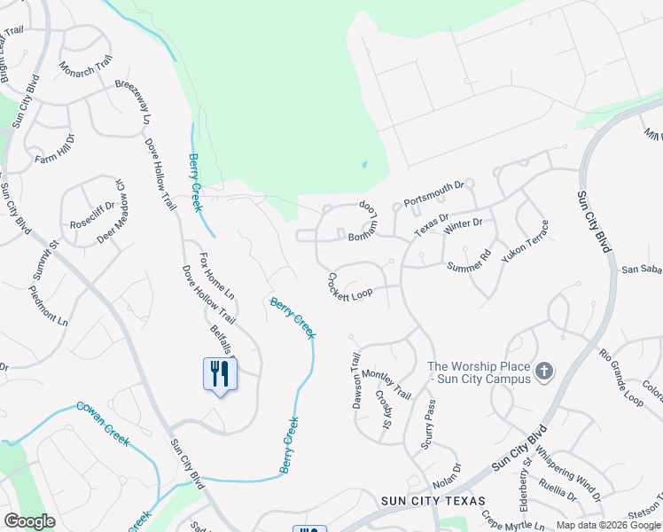 map of restaurants, bars, coffee shops, grocery stores, and more near 102 Bonham Loop in Georgetown