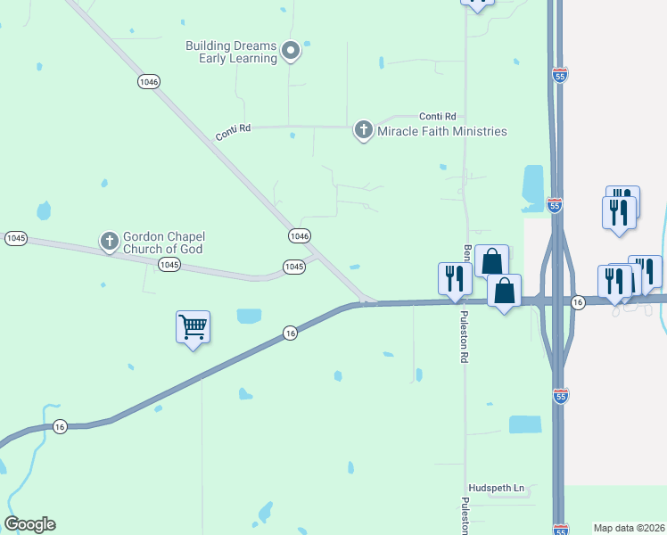 map of restaurants, bars, coffee shops, grocery stores, and more near 60033 Louisiana 1046 in Amite City