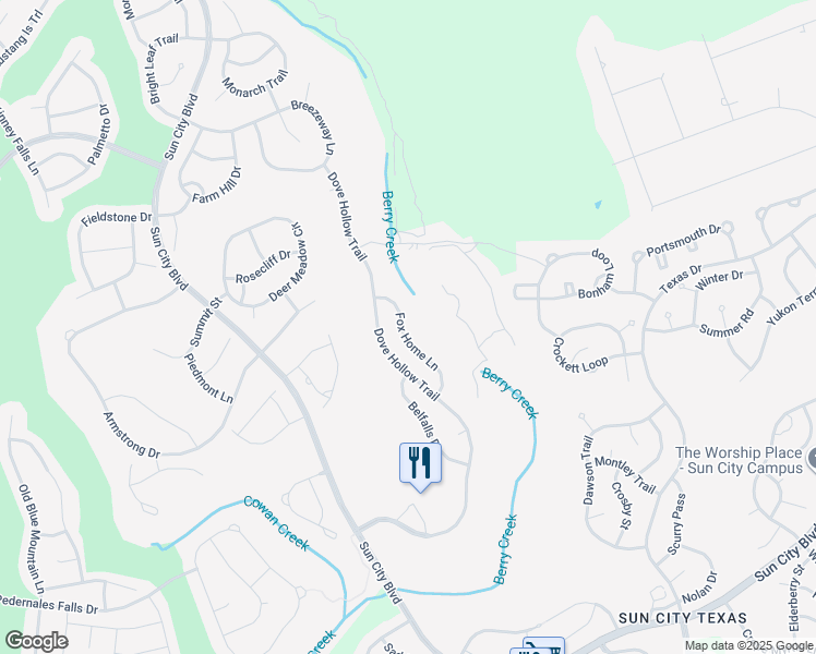 map of restaurants, bars, coffee shops, grocery stores, and more near 123 Fox Home Lane in Georgetown