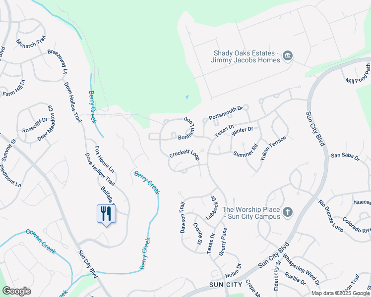 map of restaurants, bars, coffee shops, grocery stores, and more near 319 Crockett Loop in Georgetown
