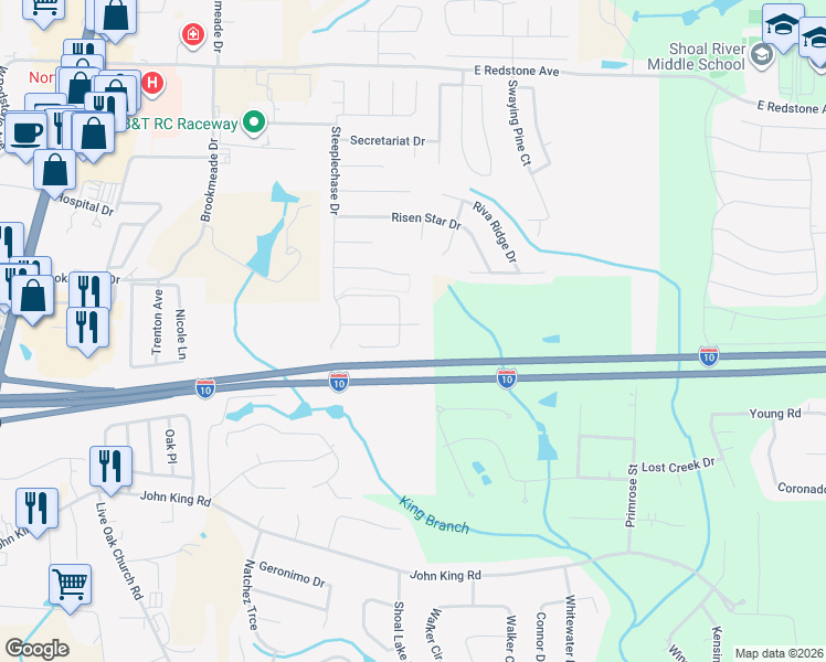 map of restaurants, bars, coffee shops, grocery stores, and more near Interstate 10 in Crestview