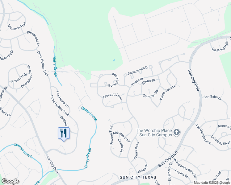map of restaurants, bars, coffee shops, grocery stores, and more near 318 Crockett Loop in Georgetown
