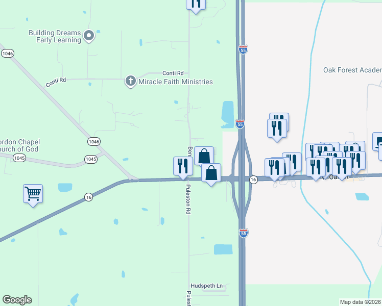 map of restaurants, bars, coffee shops, grocery stores, and more near 60043 Westway Drive in Amite City