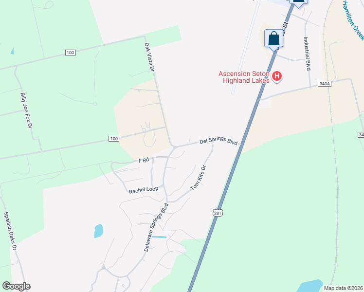 map of restaurants, bars, coffee shops, grocery stores, and more near 120 County Road 100 in Burnet