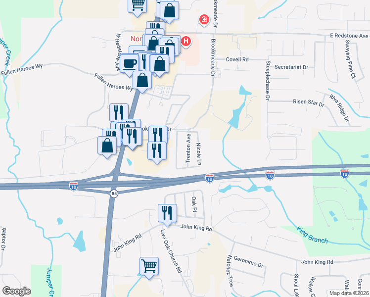 map of restaurants, bars, coffee shops, grocery stores, and more near 106 Trenton Avenue in Crestview