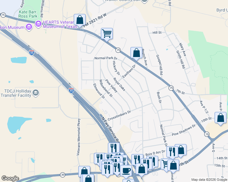 map of restaurants, bars, coffee shops, grocery stores, and more near 201 Pine Valley in Huntsville