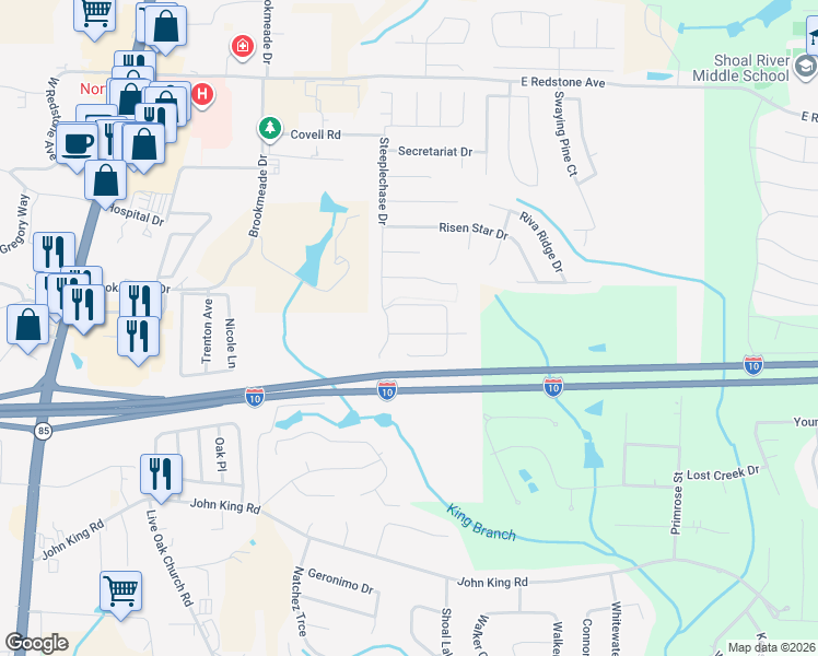 map of restaurants, bars, coffee shops, grocery stores, and more near 707 Majestic Prince Court in Crestview