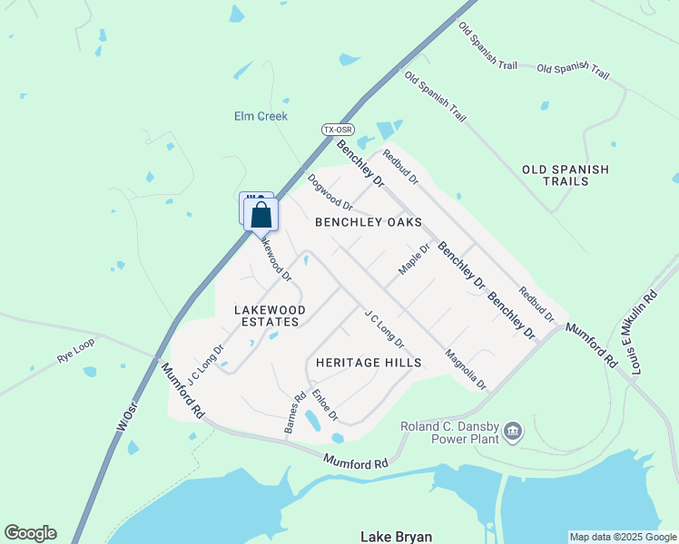 map of restaurants, bars, coffee shops, grocery stores, and more near 6188 J C Long Drive in Bryan