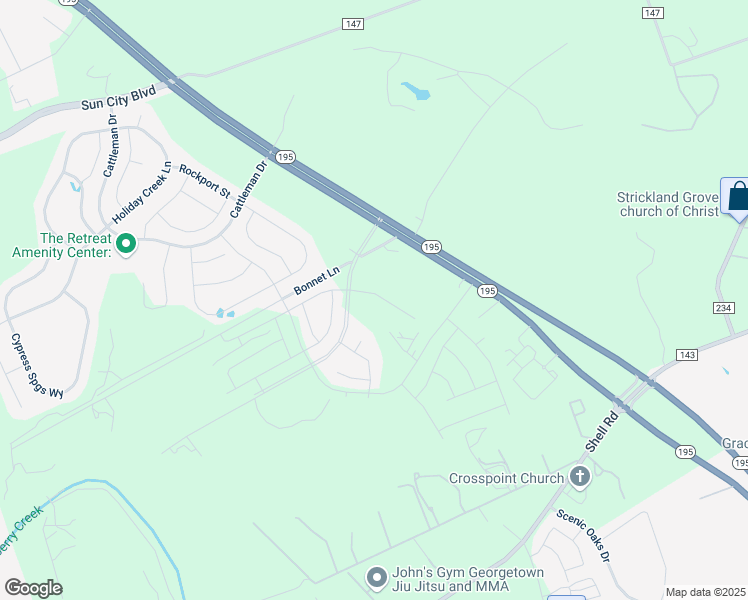 map of restaurants, bars, coffee shops, grocery stores, and more near 151 Bonnet Lane in Georgetown