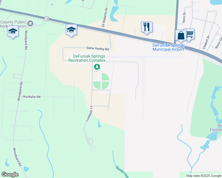 map of restaurants, bars, coffee shops, grocery stores, and more near 286 Gene Hurley Road in DeFuniak Springs