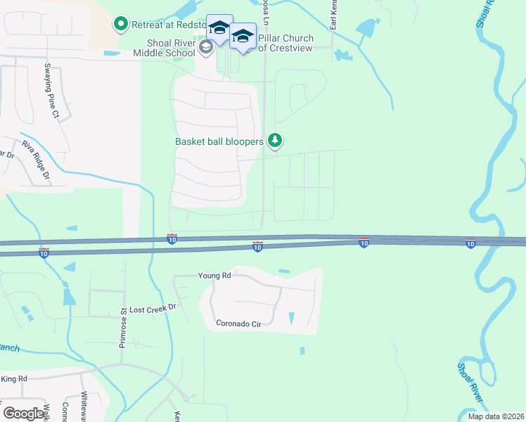 map of restaurants, bars, coffee shops, grocery stores, and more near 4709 Okaloosa Lane in Crestview