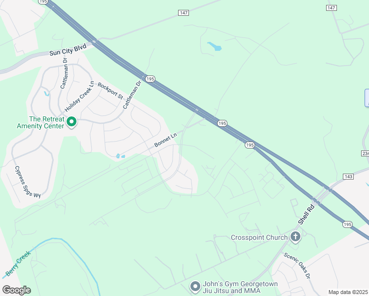 map of restaurants, bars, coffee shops, grocery stores, and more near 151 Bonnet Lane in Georgetown