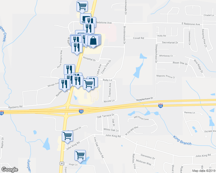 map of restaurants, bars, coffee shops, grocery stores, and more near 107 Trenton Avenue in Crestview