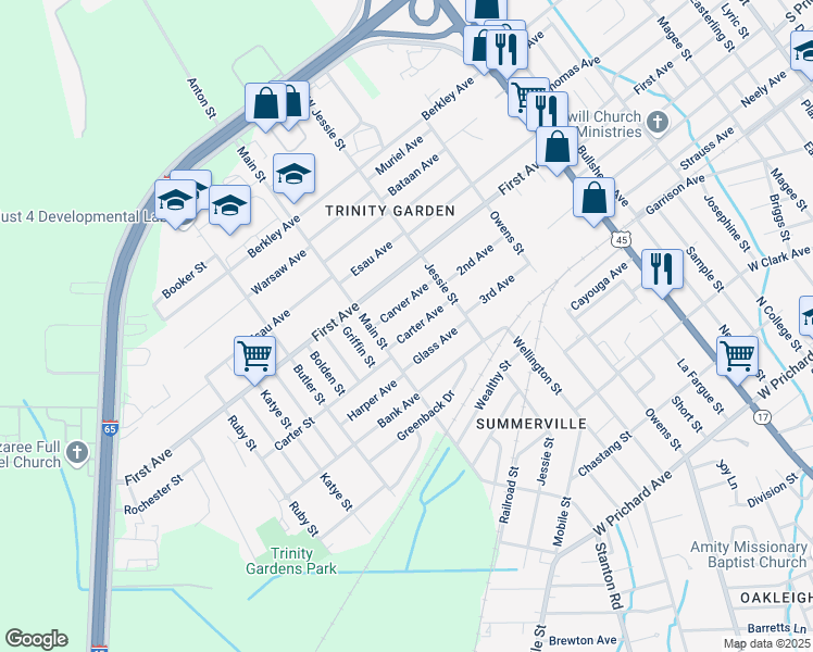 map of restaurants, bars, coffee shops, grocery stores, and more near 2654 Carter Avenue in Mobile