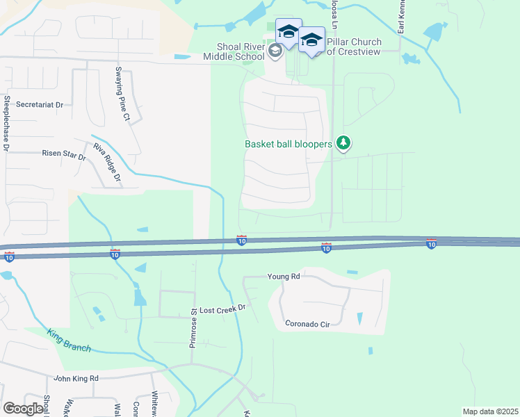 map of restaurants, bars, coffee shops, grocery stores, and more near 919 Merganser Way in Crestview
