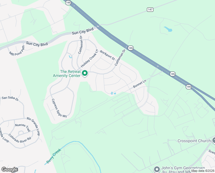 map of restaurants, bars, coffee shops, grocery stores, and more near 319 Brenham Pass in Georgetown