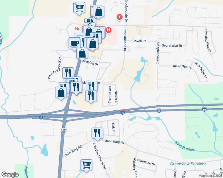 map of restaurants, bars, coffee shops, grocery stores, and more near 106 Trenton Avenue in Crestview