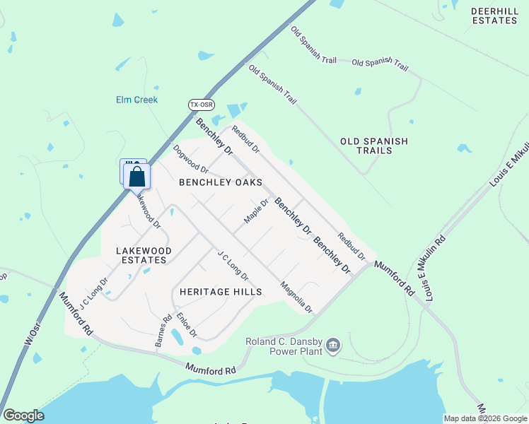 map of restaurants, bars, coffee shops, grocery stores, and more near 2165 Maple Drive in Bryan