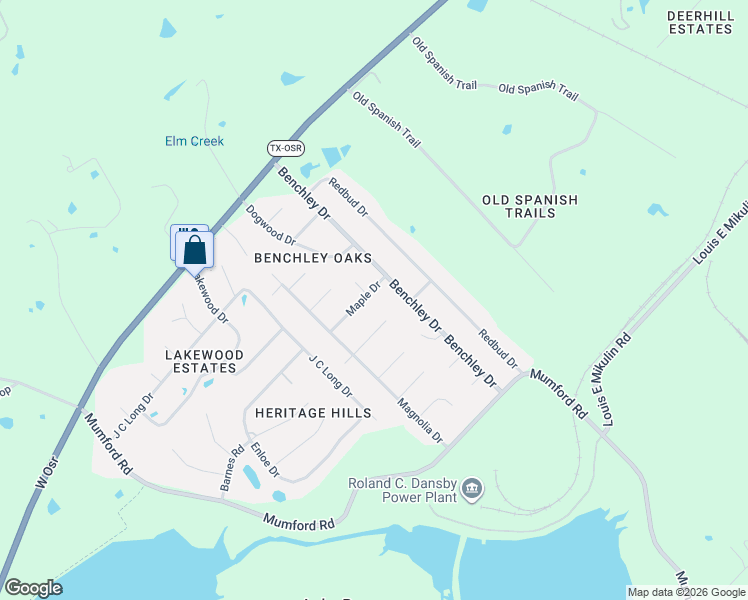 map of restaurants, bars, coffee shops, grocery stores, and more near 2165 Maple Drive in Bryan