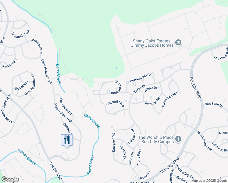 map of restaurants, bars, coffee shops, grocery stores, and more near 306 Bonham Loop in Georgetown