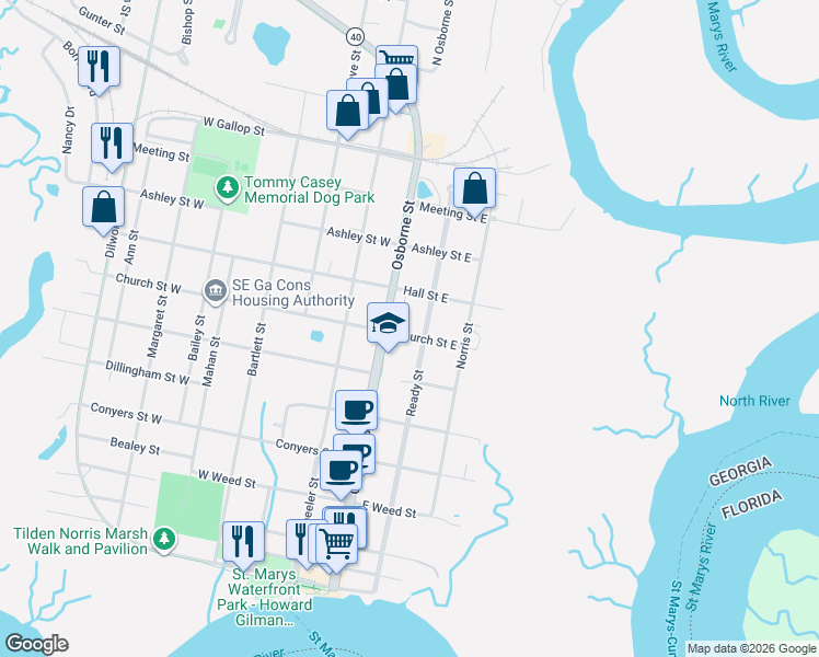 map of restaurants, bars, coffee shops, grocery stores, and more near 103 Church Street East in St. Marys