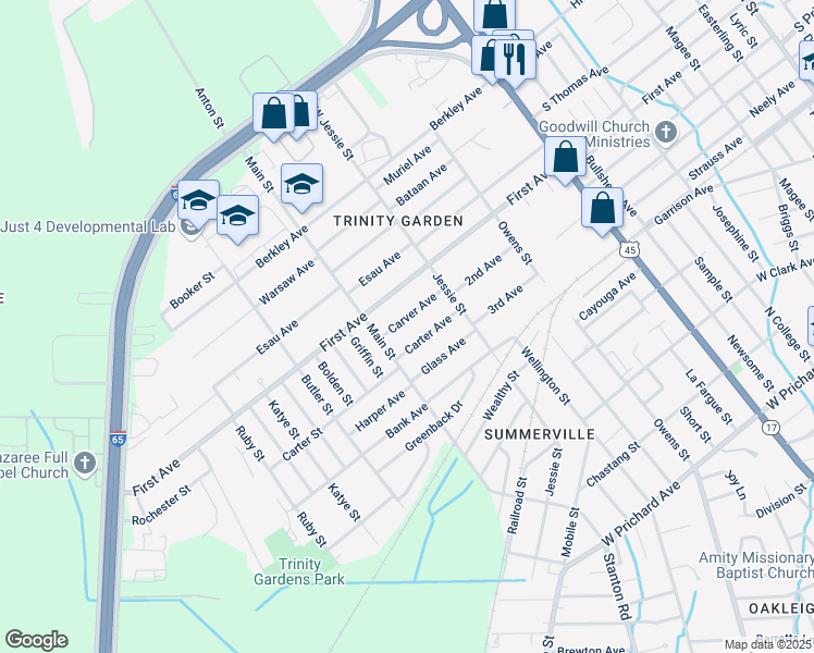 map of restaurants, bars, coffee shops, grocery stores, and more near 2654 Carter Avenue in Mobile