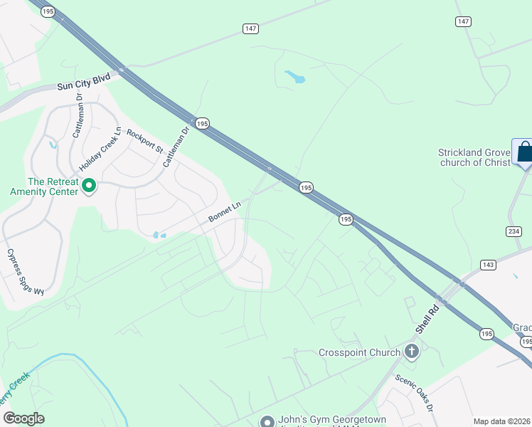 map of restaurants, bars, coffee shops, grocery stores, and more near 1101 Bch Way in Georgetown
