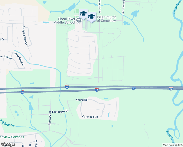 map of restaurants, bars, coffee shops, grocery stores, and more near 955 Merganser Way in Crestview