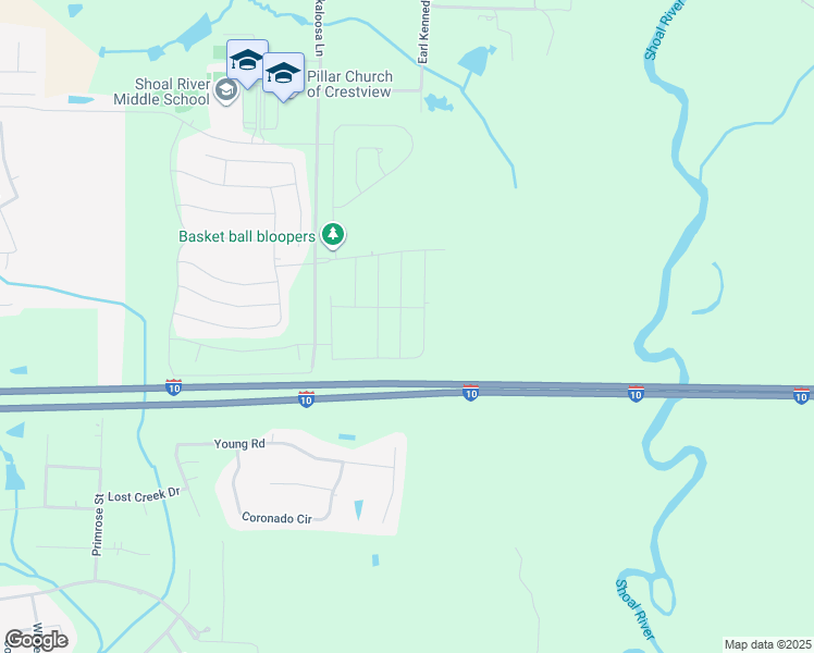 map of restaurants, bars, coffee shops, grocery stores, and more near Interstate 10 in Crestview