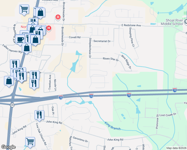 map of restaurants, bars, coffee shops, grocery stores, and more near 707 Majestic Prince Court in Crestview