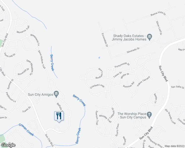 map of restaurants, bars, coffee shops, grocery stores, and more near 110 Bowie Circle in Georgetown