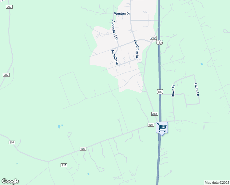 map of restaurants, bars, coffee shops, grocery stores, and more near 290 County Road 207 in Liberty Hill