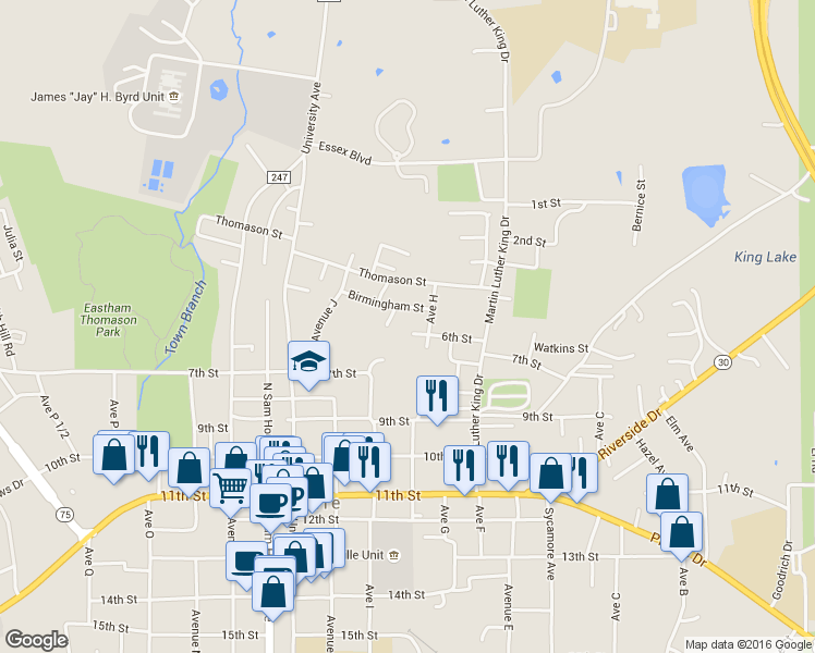 map of restaurants, bars, coffee shops, grocery stores, and more near 814 6th Street in Huntsville