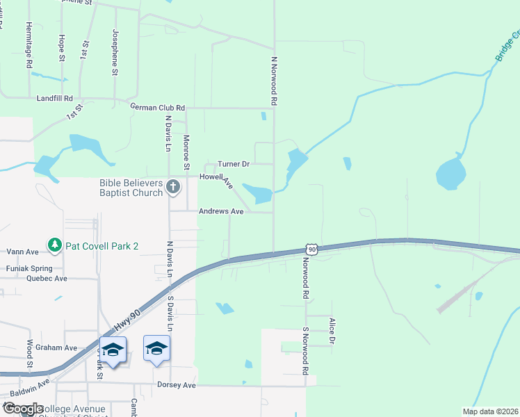 map of restaurants, bars, coffee shops, grocery stores, and more near 93 North Norwood Road in DeFuniak Springs