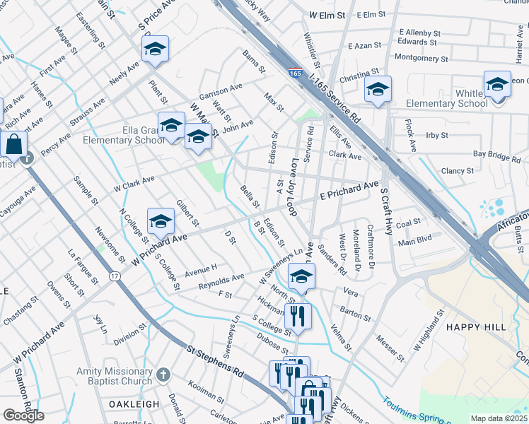 map of restaurants, bars, coffee shops, grocery stores, and more near 159 Edison Drive in Prichard