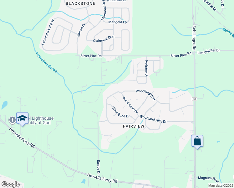 map of restaurants, bars, coffee shops, grocery stores, and more near 8233 Woodland Hills Drive North in Semmes